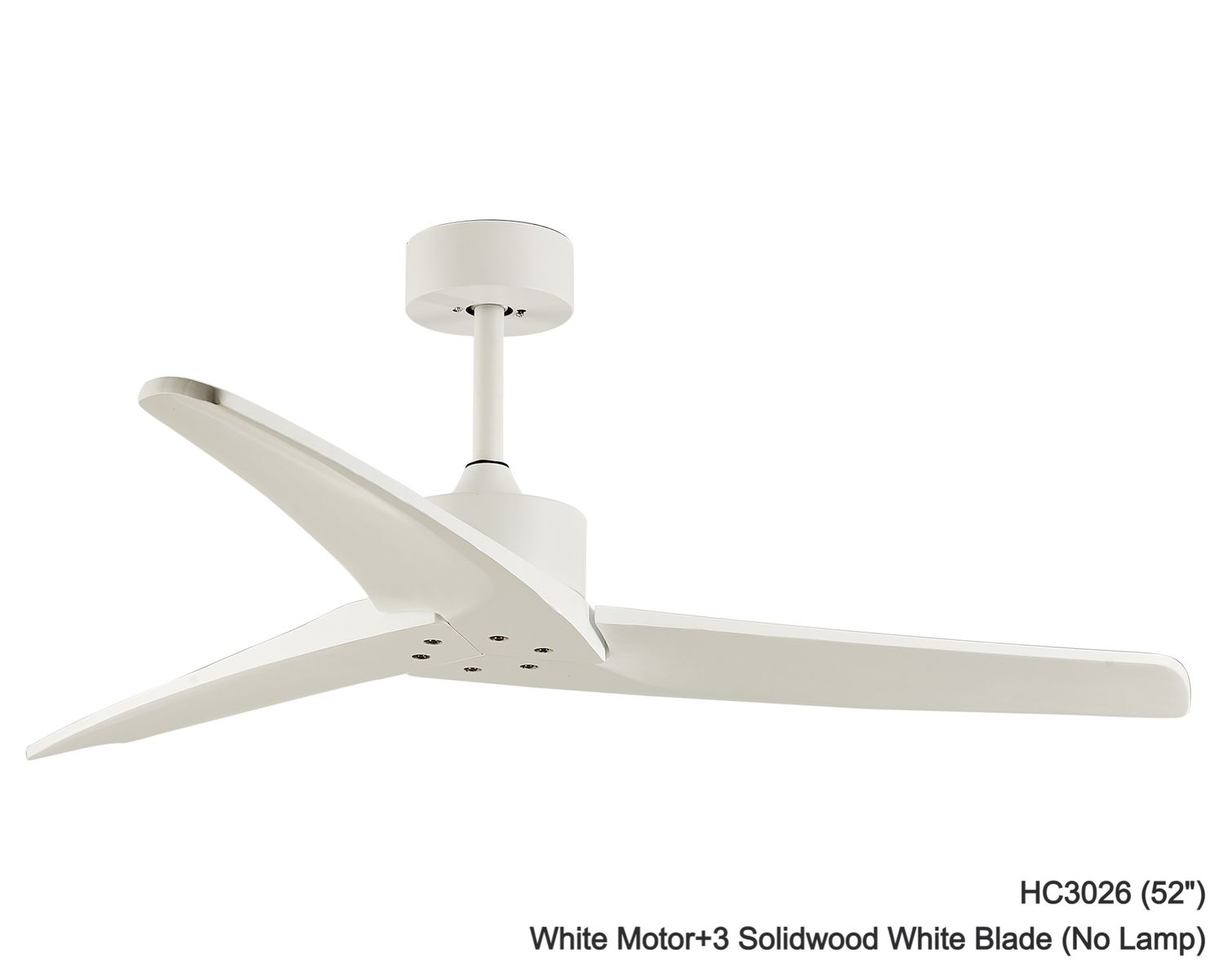 MYKE Ceiling Fan (52") (White) (No Lamp) (2 yrs Warranty), Color: HC3026 (52") White Motor+3 White Blade (No Lamp), Add-Ons: None