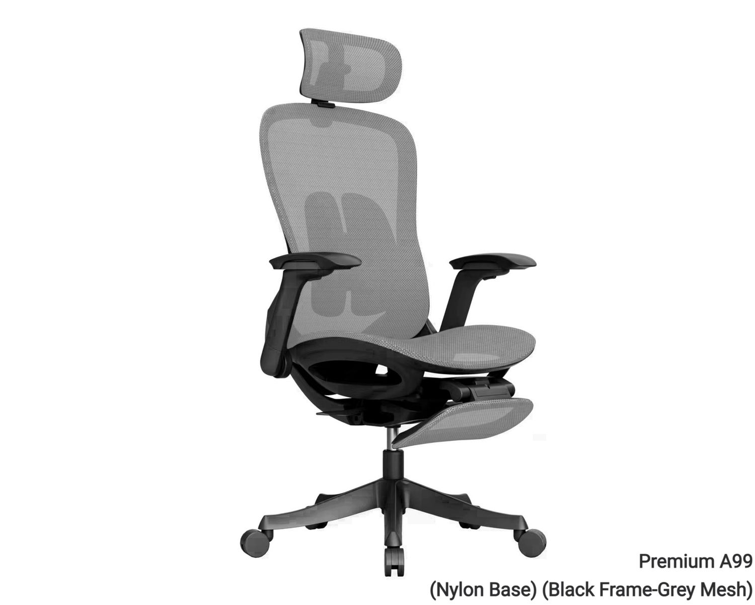 XTM Premium A99 XL Ergonomic Office Chair (2D Lumbar Support, 4D Armrest) (Black, Grey) (2 Years Warranty), Model:: Premium A99 (Nylon Base) (Black Frame-Grey Mesh)