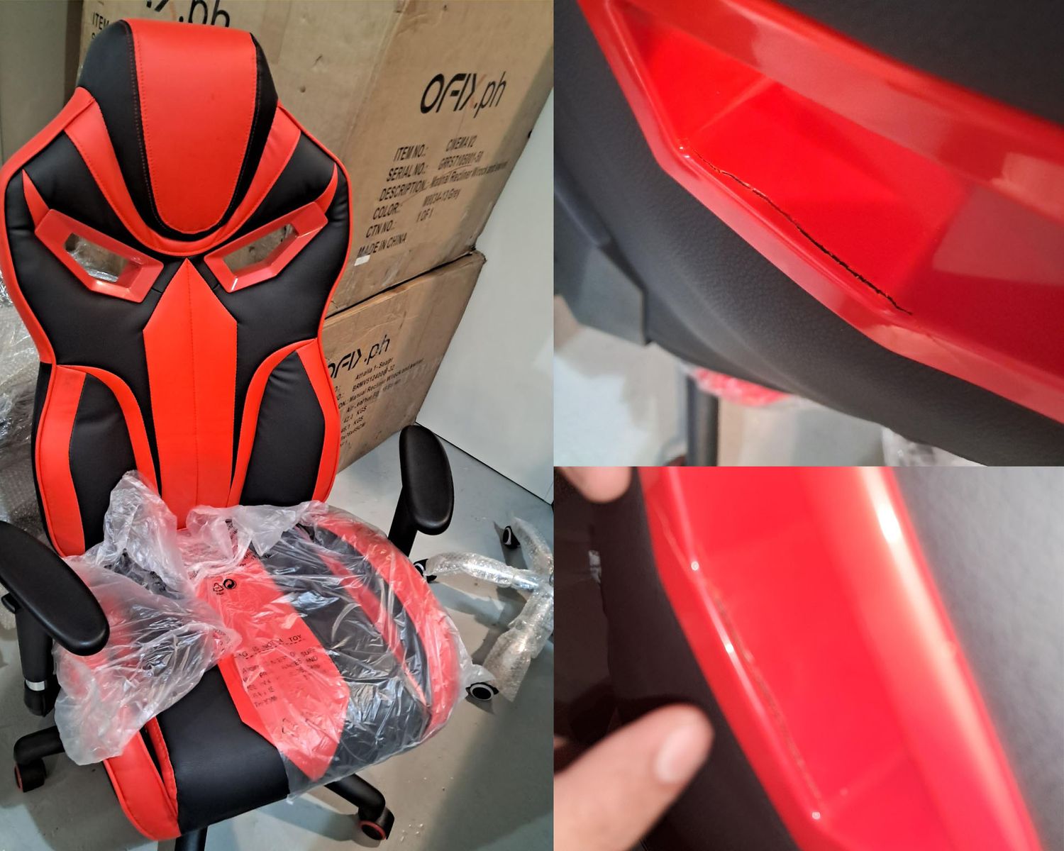 (Sale) OFX Deacon PU Gaming Chair (Red+Black) (Crack &amp; Scratches), Color:: 112524ND-C Deacon PU Gaming Chair (Red+Black) (Sale)