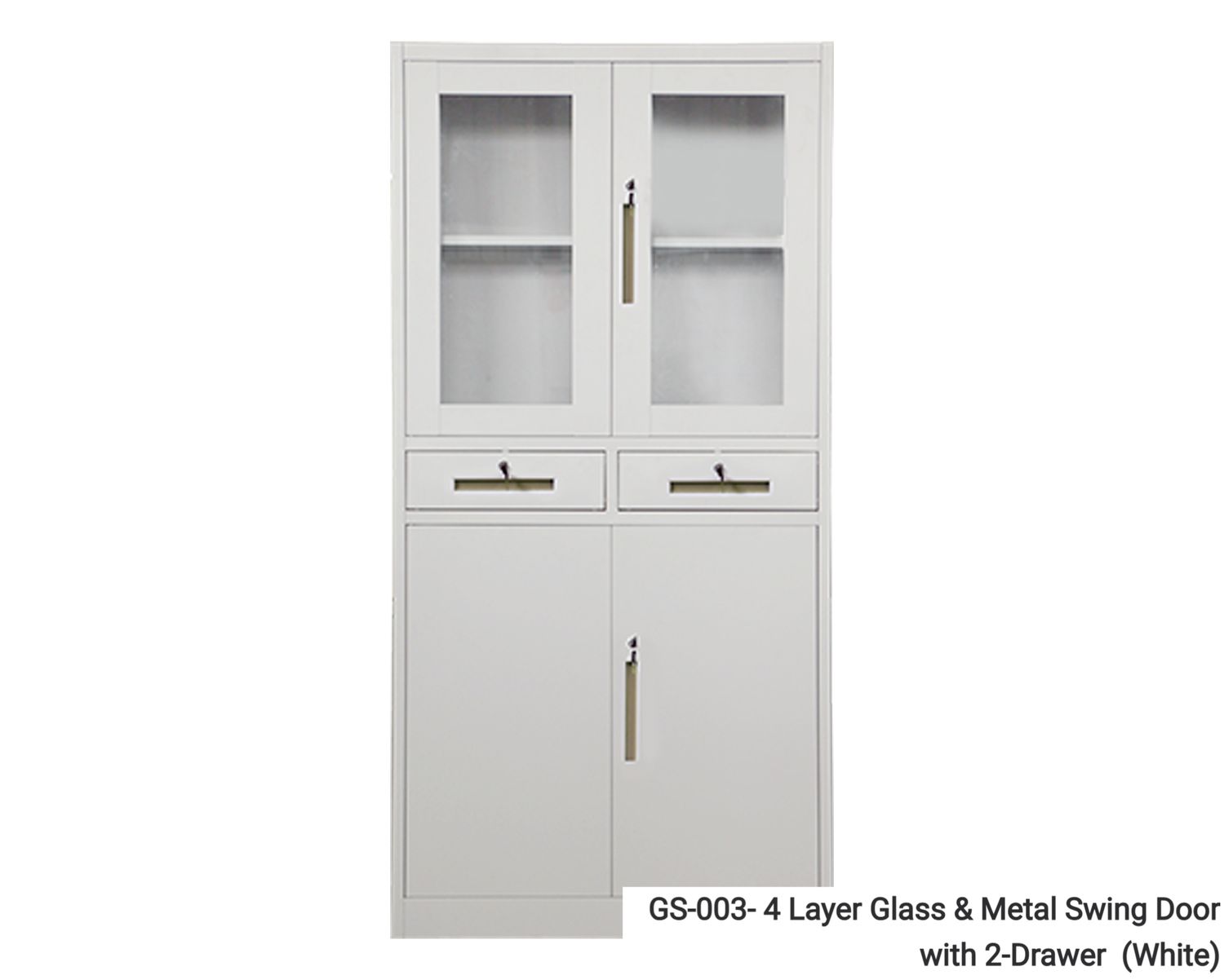 Ofix 4-Layer Glass &amp; Metal Swing Door with 2-Drawer Steel Cabinet (White, Grey+White, Dark Grey+White), Model:: (GS-003) (0.6mm thickness) (White)