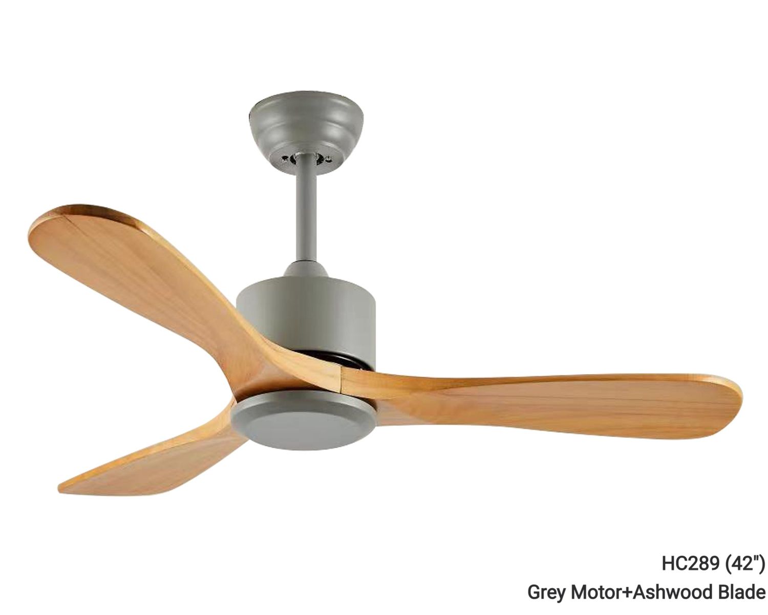 MYKE Ceiling Fan (42&quot;, 52&quot;) (All Black, Wood, Grey, All White) (No Lamp) (2 yrs Warranty), Model/ Color: HC289 (42&quot;) Grey Motor+Ashwood Blade