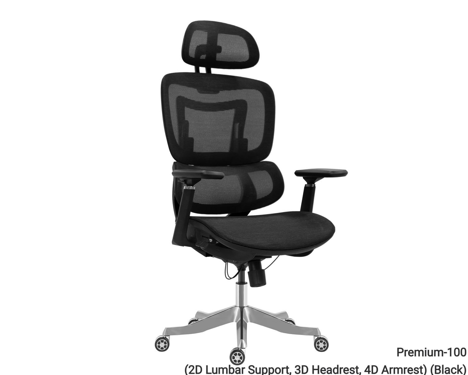 XTM Premium-100 Ergonomic Office Chair (2D Lumbar Support, 3D Headrest, 4D Armrest, With Seat Slide) (Black) (2 Years Warranty), Model:: Premium-100 (2D Lumbar Support, 3D Headrest, 4D Armrest, w/ Seatslide) (Black)