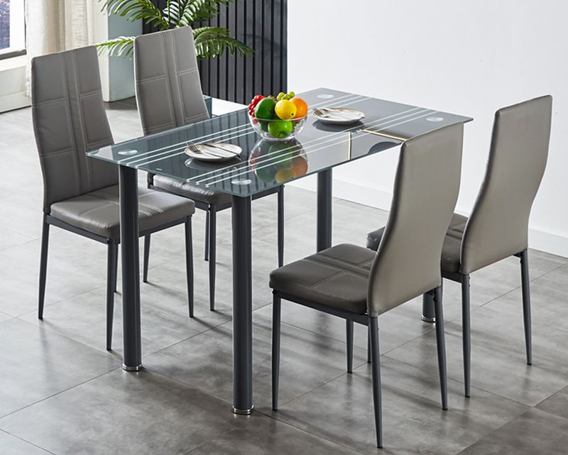 Ofix Amelia Dining Set (Dining Table 140*80 +4 Dining Chair) (Tempered Glass) (White, Grey)