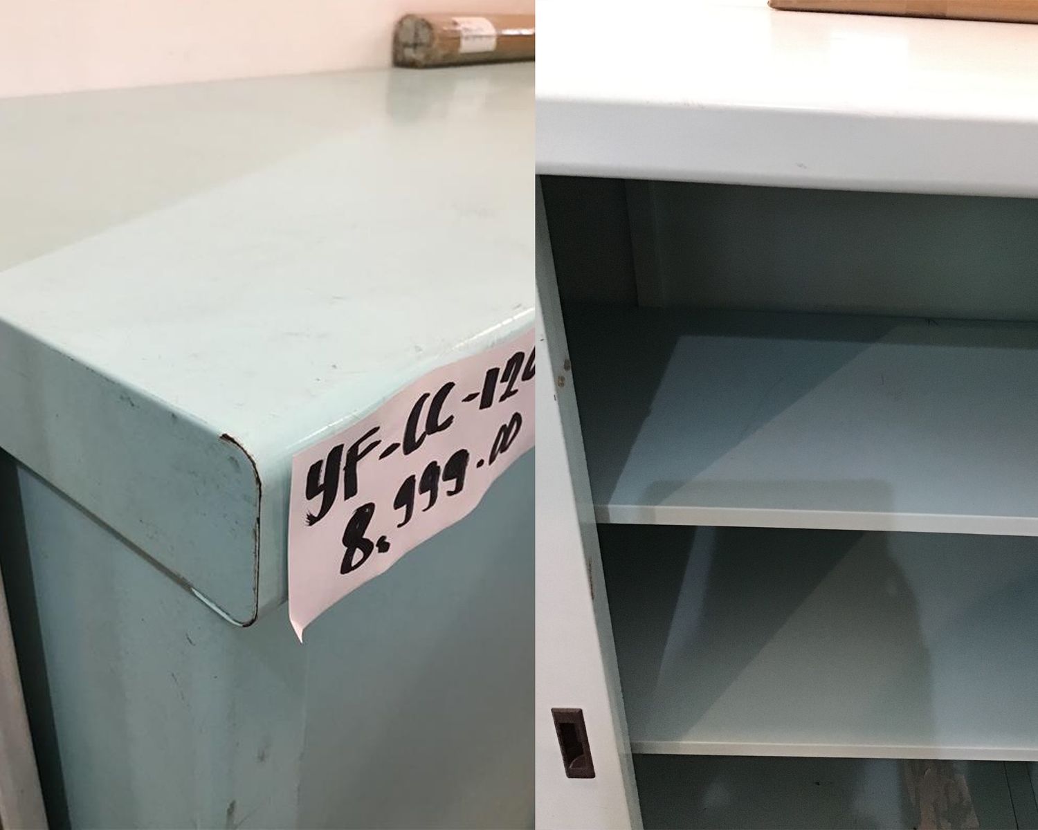 (Sale) Ofix Adjustable Shelves Sliding Door Steel Cabinet (Blue) (Small dents and Deform top panel), Model:: 051622ND-A  YF-OC-1201 Adjustable Shelves Sliding Door Steel Cabinet (Blue) (Sale)