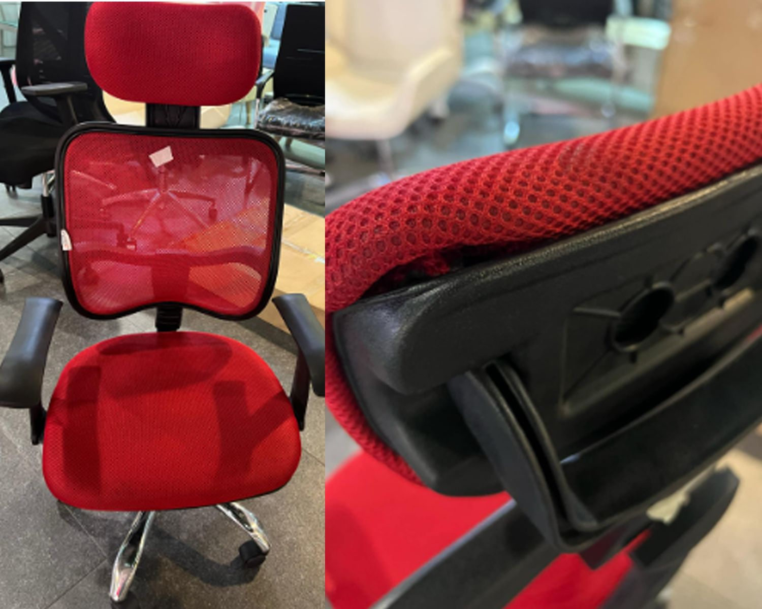 (Sale) Ofix Deluxe-3 High Back Mesh Chair (Red-Headrest and Base), Color: 122024SM-D Deluxe-3 High Back Chair (Red) Headrest and Base (Sale)