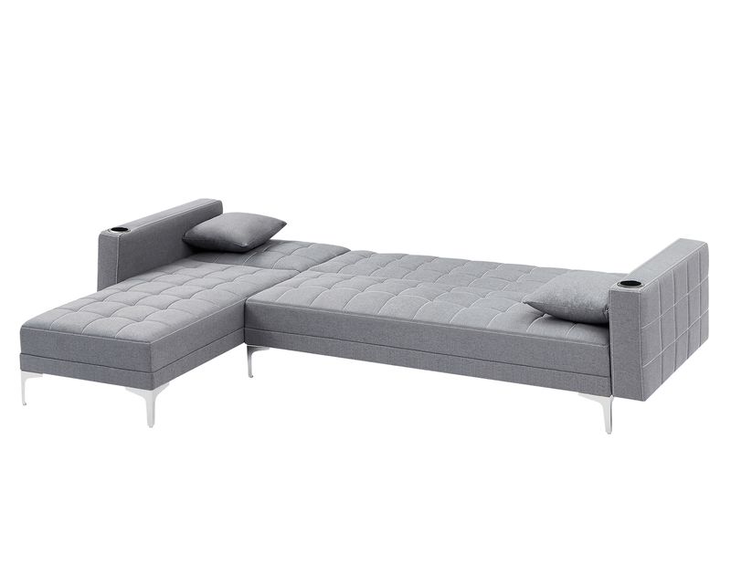 Flotti Ludivine Convertible L-Shape Sofabed with Cupholder &amp; Two Pillows (Grey)