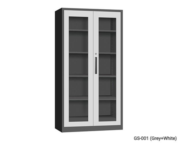 Ofix 5-Layer Glass Swing Door Steel Cabinet (Grey+White), Model:: GS-001 5-Layer Glass Swing Door Steel Cabinet (Grey+White)