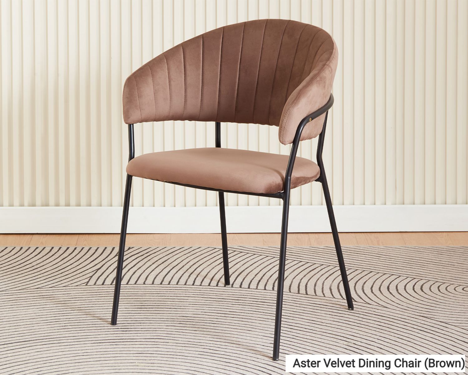 Ofix Aster Velvet Seat Metal Leg Dining Chair (Brown), Model: Aster Velvet Dining Chair (Brown)