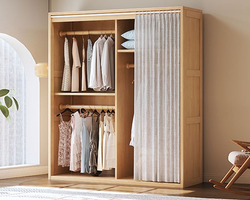 Ofix Tova-1 / Tova-2 Solid Thailand Rubberwood  Curtain Wardrobe  (120*56, 160*56)