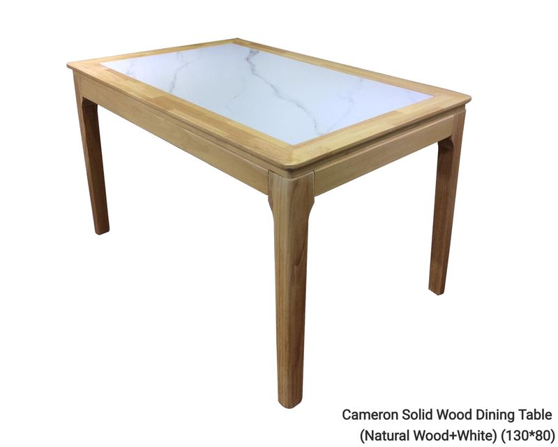 Ofix Cameron Solid Thailand Rubberwood Dining Table (130*80, 150*80) (Natural Wood+White), Option: Cameron Solid Wood Dining Table  (Natural Wood+White) (130*80)