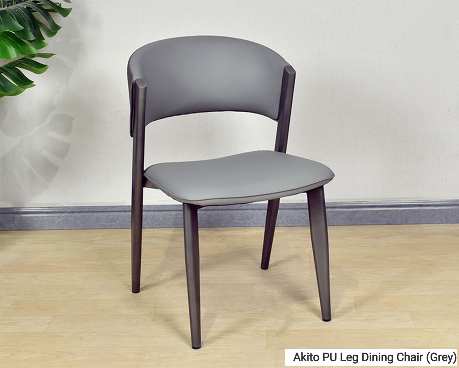 Ofix Akito PU Seat Metal Leg Dining Chair (Grey, Beige), Model: Akito PU Leg Dining Chair (Grey)