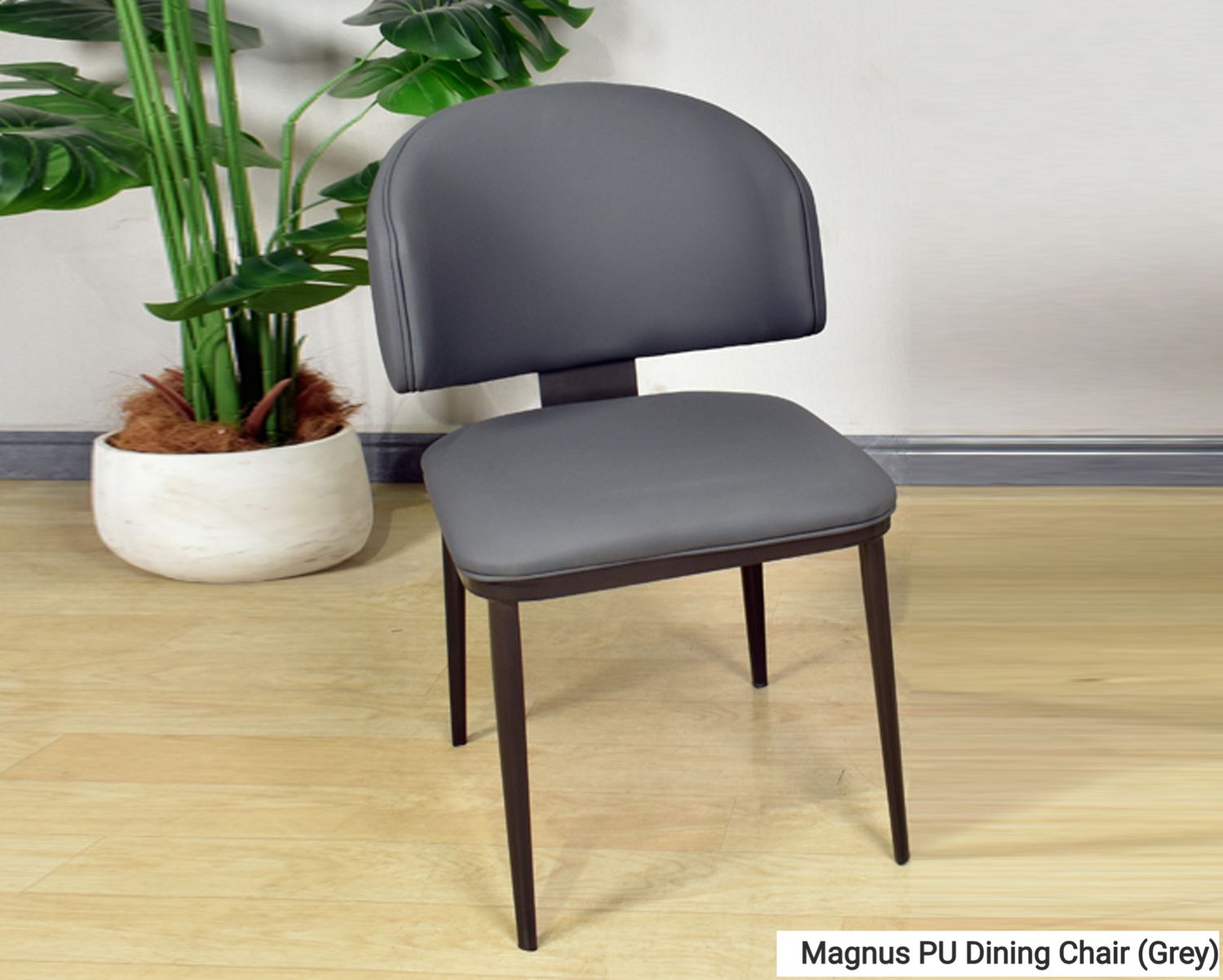 Ofix Magnus PU Seat Metal Leg Dining Chair (Grey), Model: Magnus PU Dining Chair (Grey)
