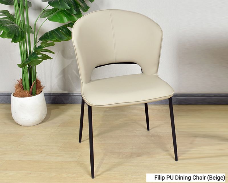 Ofix Filip PU Seat Metal Leg Dining Chair (Beige, Grey), Option: Filip PU Dining Chair (Beige) (Sold Out, Pre-Order for Mid March)