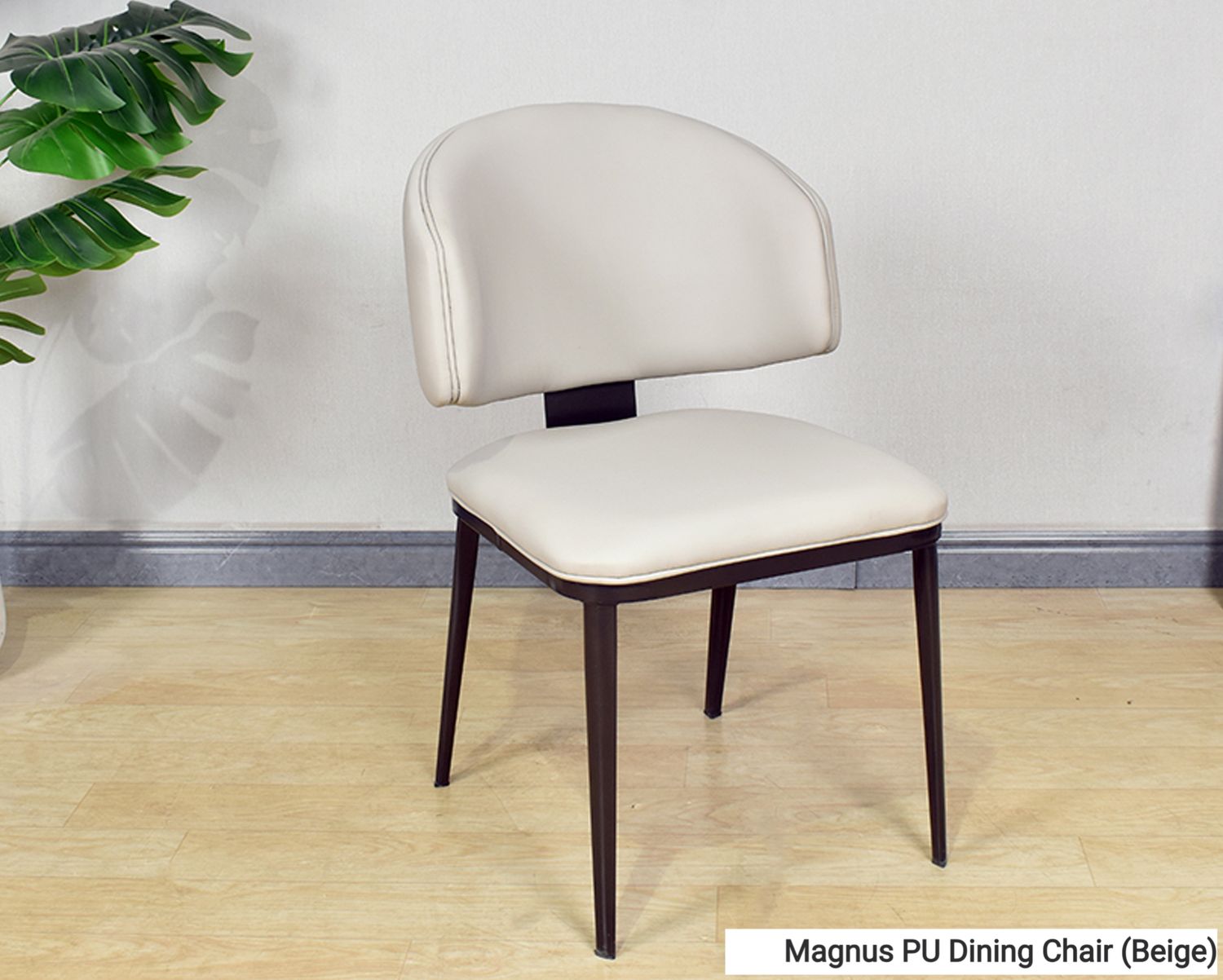 Ofix Magnus PU Seat Metal Leg Dining Chair (Beige, Grey), Model: Magnus PU Dining Chair (Beige)
