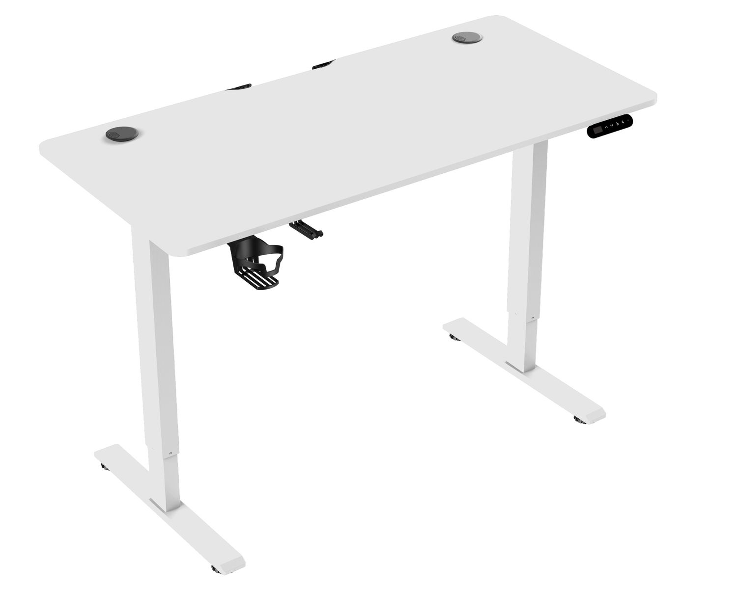 OFX Jabez 120 Gaming Electric Height Adjustable Single Motor Desk With Digital Display Controller and Cup Holder (120*60) (White, Black, Oak White)