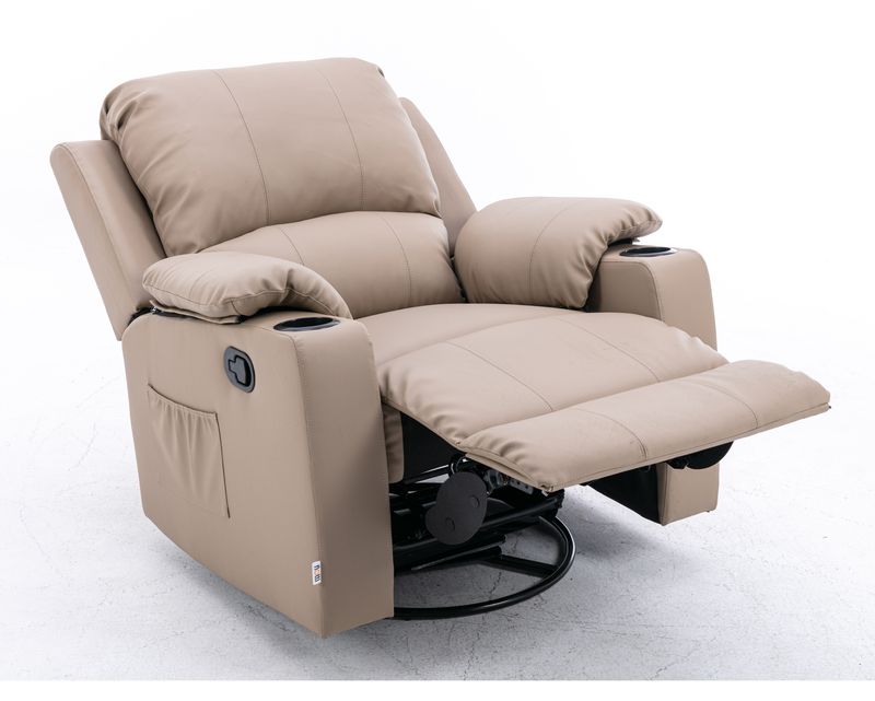 Flotti Athalia 1-Seater Air Leather (Manual w/ Rocking &amp; Swivel Recliner)  with Cup Holder and Side Pocket (Brown, Light Beige)