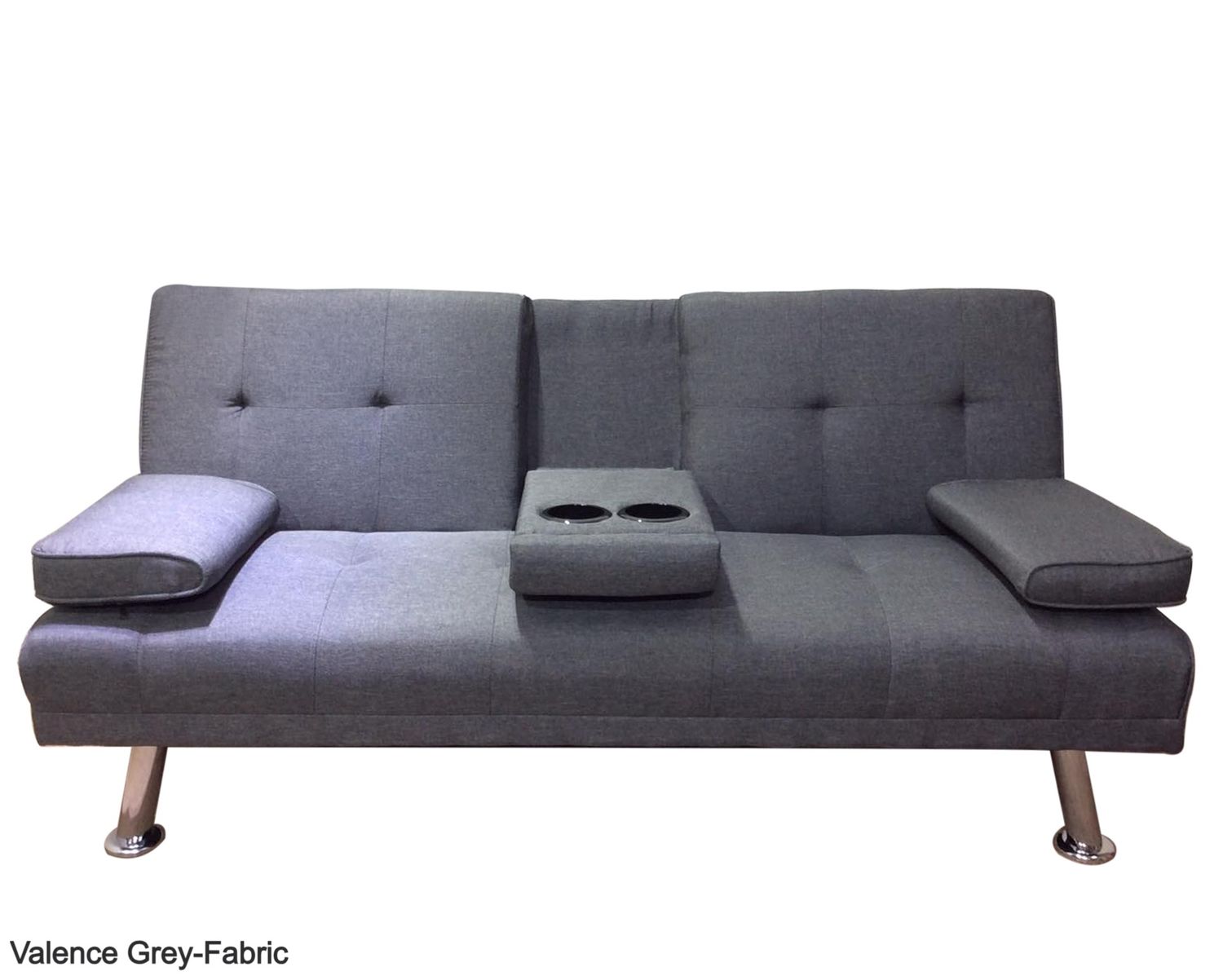 Flotti Valence Sofa Bed with Cup Holder and Pillow (Grey, Black, Brown, Blue, Pink, White), Colors:: Valence Fabric Sofa Bed (Grey) (Best Seller-Limited Stock)