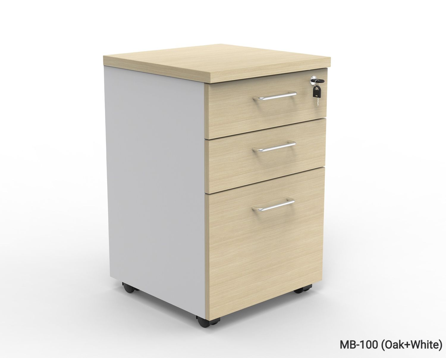 Ofix MB-100 / Mobile Pedestal 3 Drawer (Oak+White, Walnut Grey), Model: MB-100 (Oak+White) (SOLD OUT, PRE-ORDER FOR EARLY SEPTEMBER)