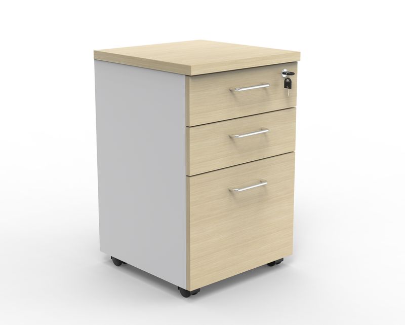 Ofix MB-100 / Mobile Pedestal 3 Drawer (Oak+White) Ofix MB-100 / Mobile Pedestal 3 Drawer (Oak+White)