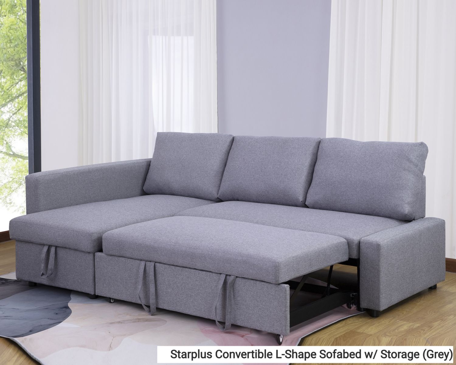 Flotti Starplus Convertible L-Shape Sofa with Pull-Out Bed and Storage (Grey), Color:: Starplus Convertible L-Shape Sofabed w/ Storage (Grey)