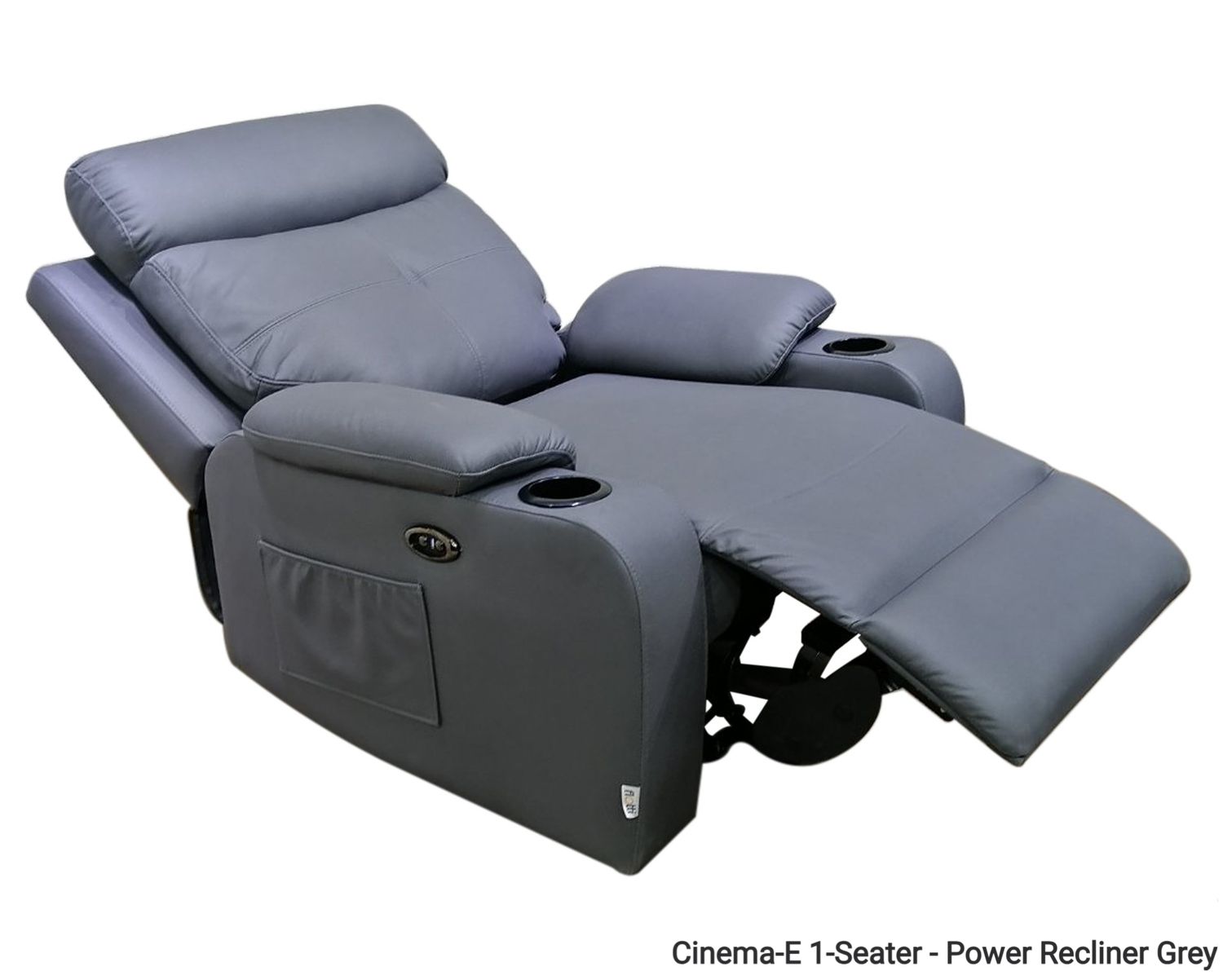 Flotti Cinema 1-Seater Power Recliner with Cup Holder and Side Pocket (Grey), Color Option:: Cinema-E 1-Seater - Power Recliner Grey