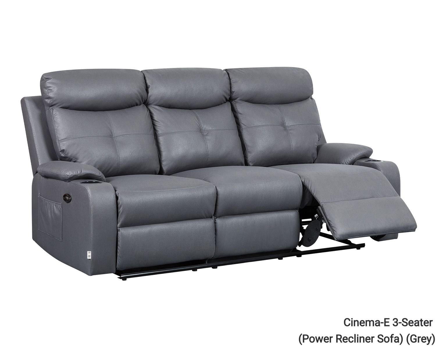 Flotti Cinema 3-Seater (Power Recliner Sofa) with Cup Holder and Side Pocket (Grey), Model Option:: Cinema-E 3-Seater (Power Recliner Sofa) (Grey)