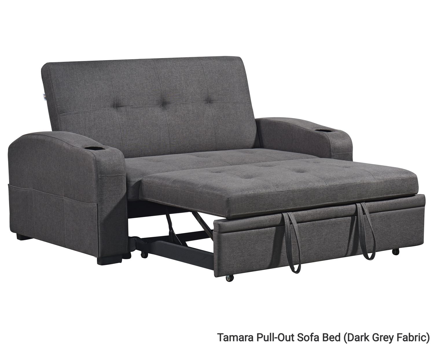 Flotti Tamara Convertible Sofa with Pull-Out Bed and Cup Holder (Black, Grey, Brown, Beige), Colors:: Tamara Pull-Out Sofa Bed (Grey Fabric)