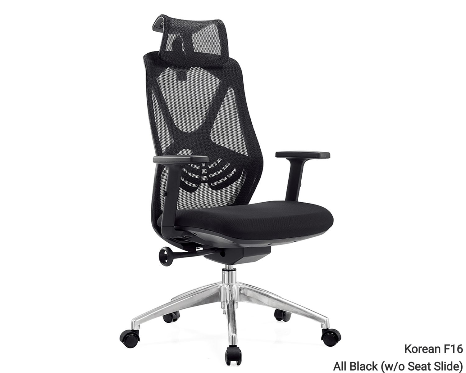 Ofix Korean F16 / F16-PRO / F16-XTM High Back Chair (White+Grey, Black), Color:: Korean-F16 without Seat Slide (All Black)
