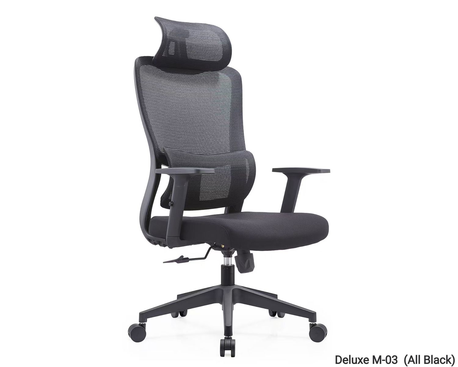 Ofix Deluxe M-03 with Adjustable Headrest/Lumbar Support 1D Armrest High Back Mesh Chair (Black, Grey), Model: Deluxe M-03  (All Black)