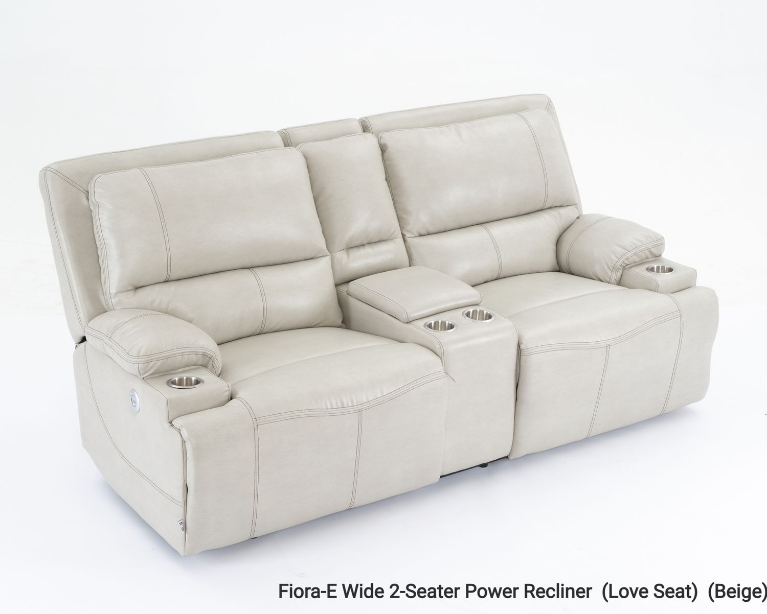 Flotti Fiora 2-Seater Oversized Wide Seat Power Recliner  with Cup Holder (Beige, Brown), Color Option: Fiora-E Wide 2-Seater Power Recliner  (Love Seat)  (Beige)