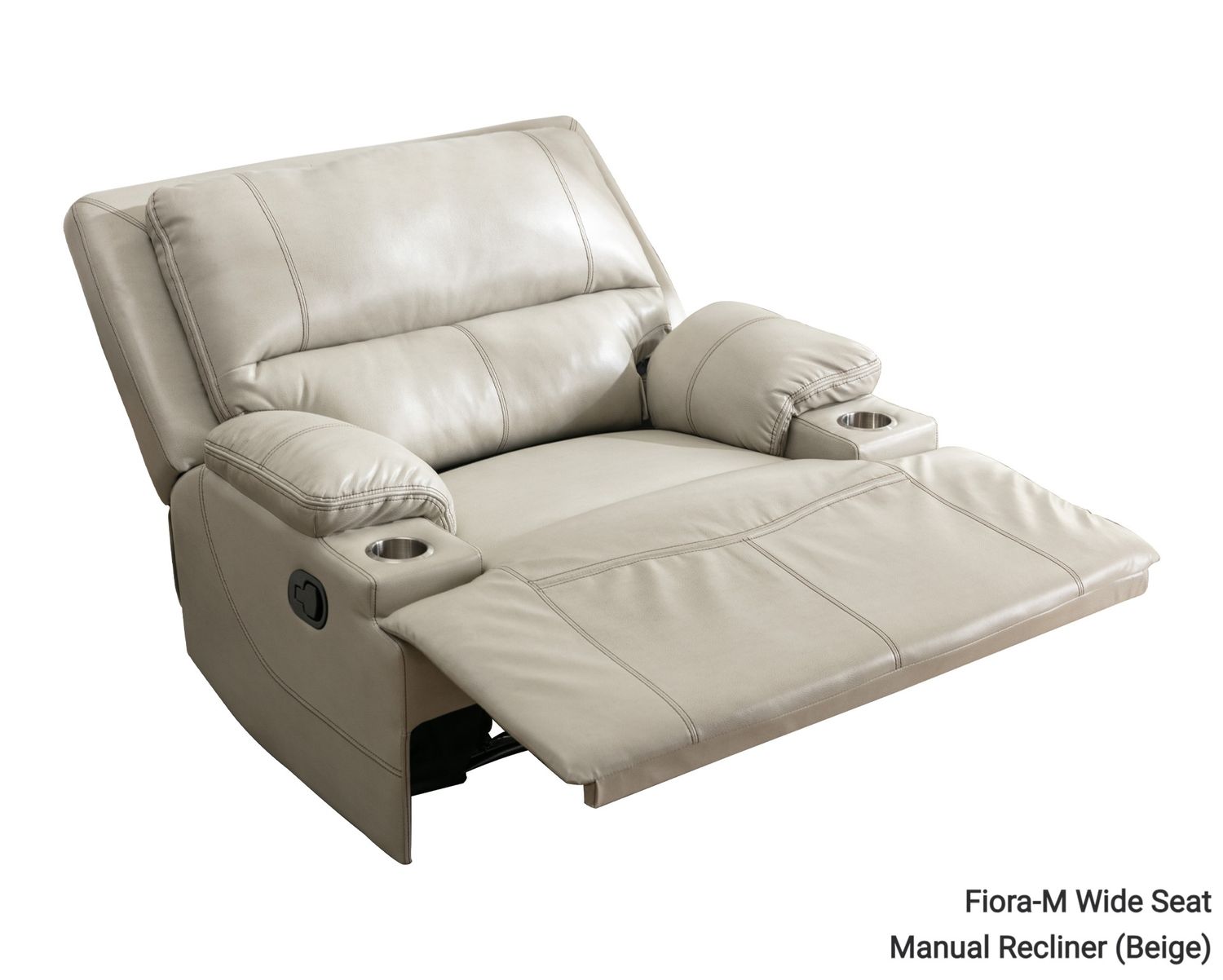 Flotti Fiora Oversized Wide Seat (Manual Recliner)  with Cup Holder (Brown, Beige), Color Option:: Fiora-M Wide Seat Manual Recliner (Beige)