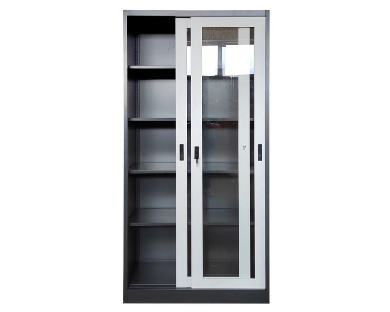 Ofix 5-Layer Glass Sliding Door Steel Cabinet (Dark Grey+White) Ofix 5-Layer Glass Sliding Door Steel Cabinet (Dark Grey+White)