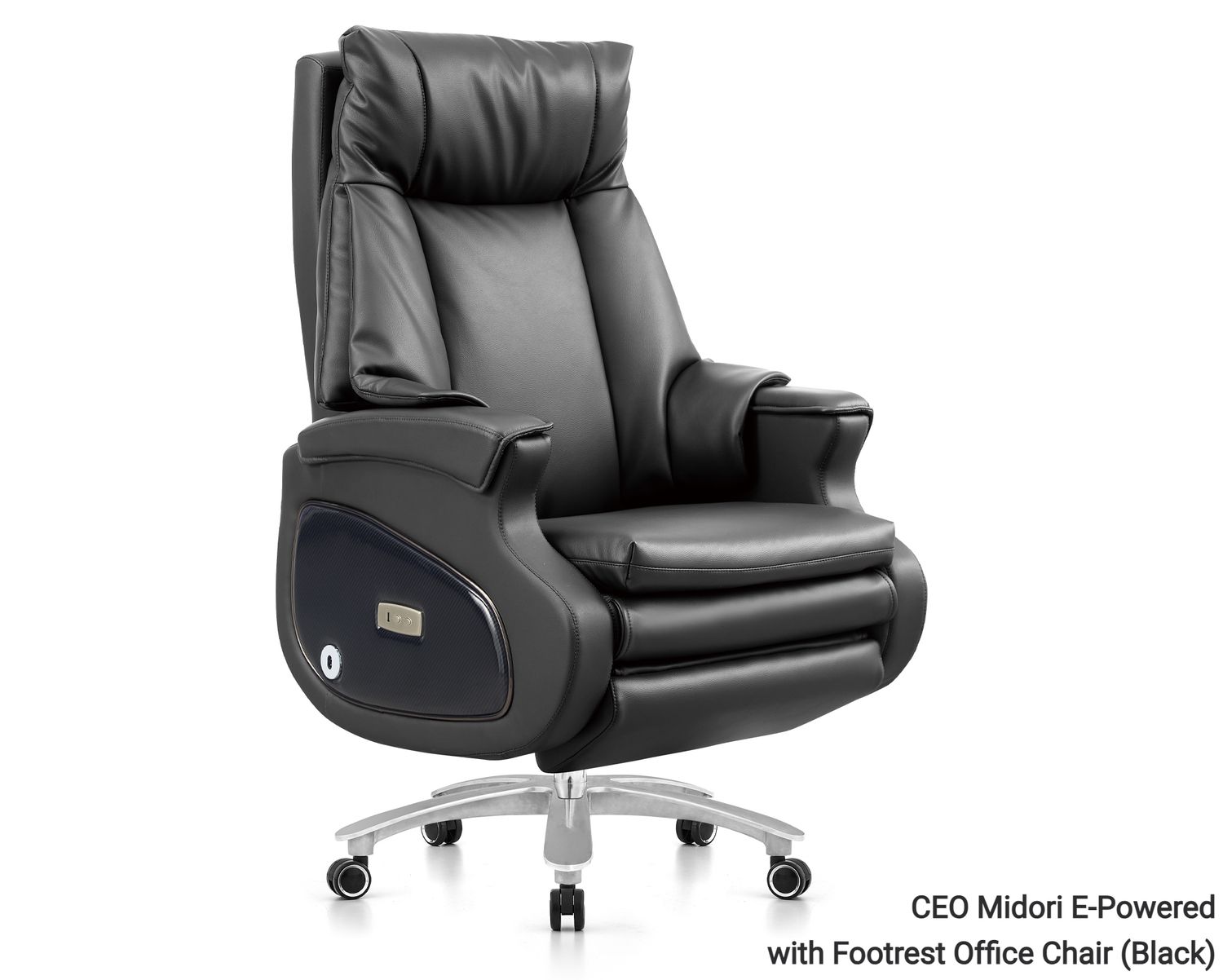 Ofix CEO Midori E-Powered with Footrest High Quality Office Chair Cowhide Leather (Black, Brown), Model &amp; Color: CEO Midori E-Powered with Footrest Office Chair (Black)