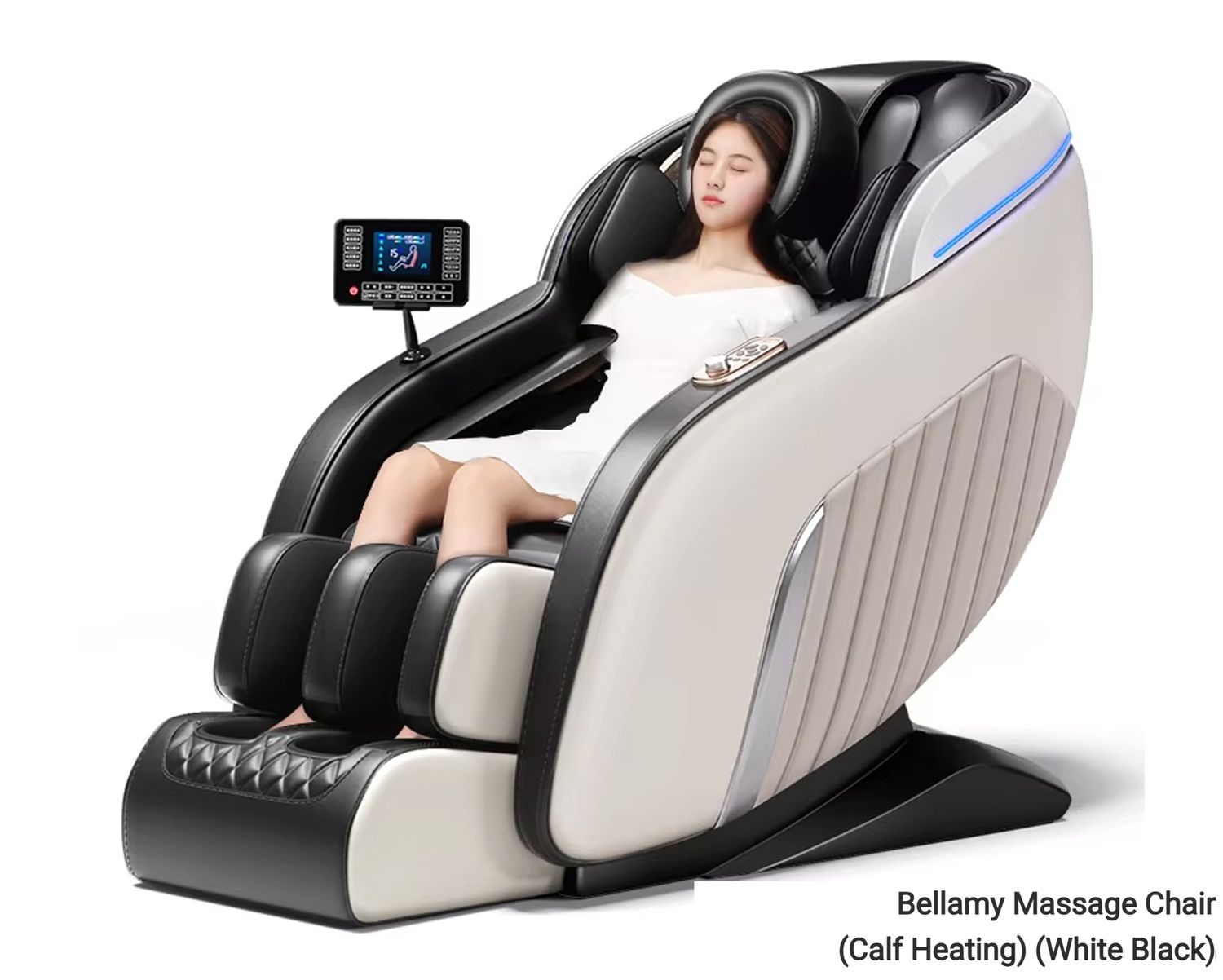 Flotti Bellamy Fixed Massage Chair LCD Touch Screen Full Body Massage w/ Calf Heating, Tuina Kneading Airbag Massage Method, Zero Gravity Function, w/ AI Voice Control and Central Control Knob System, COLOR: Bellamy Massage Chair (White Black)