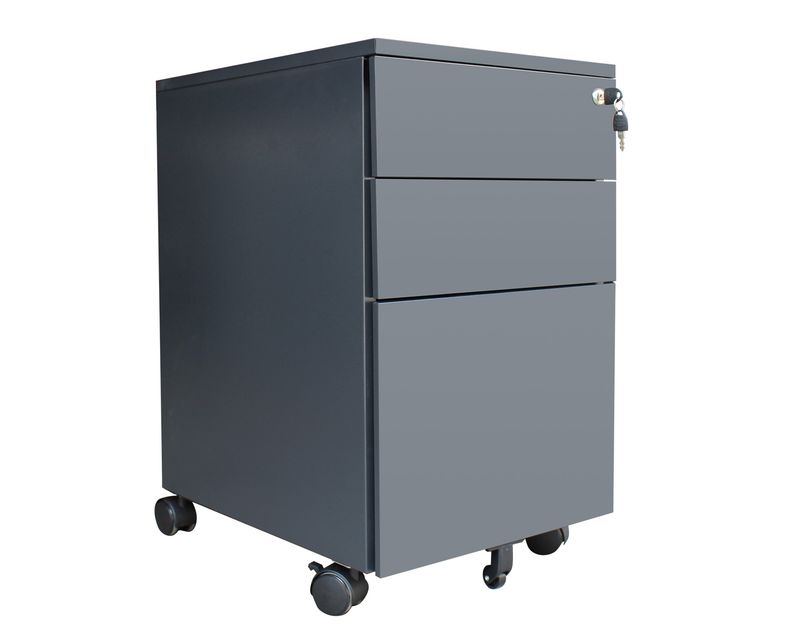 Ofix 3-Drawer Steel Mobile Pedestal (White+Dark Grey, White, Dark Grey)