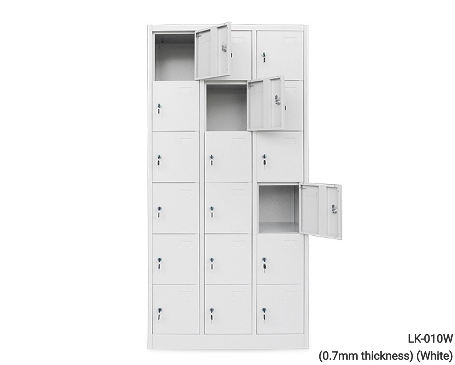 Ofix 18-Door Steel Locker Cabinet (White, White+Dark Grey, Dark Grey), Model:: LK-010W (0.7mm thickness) (White)
