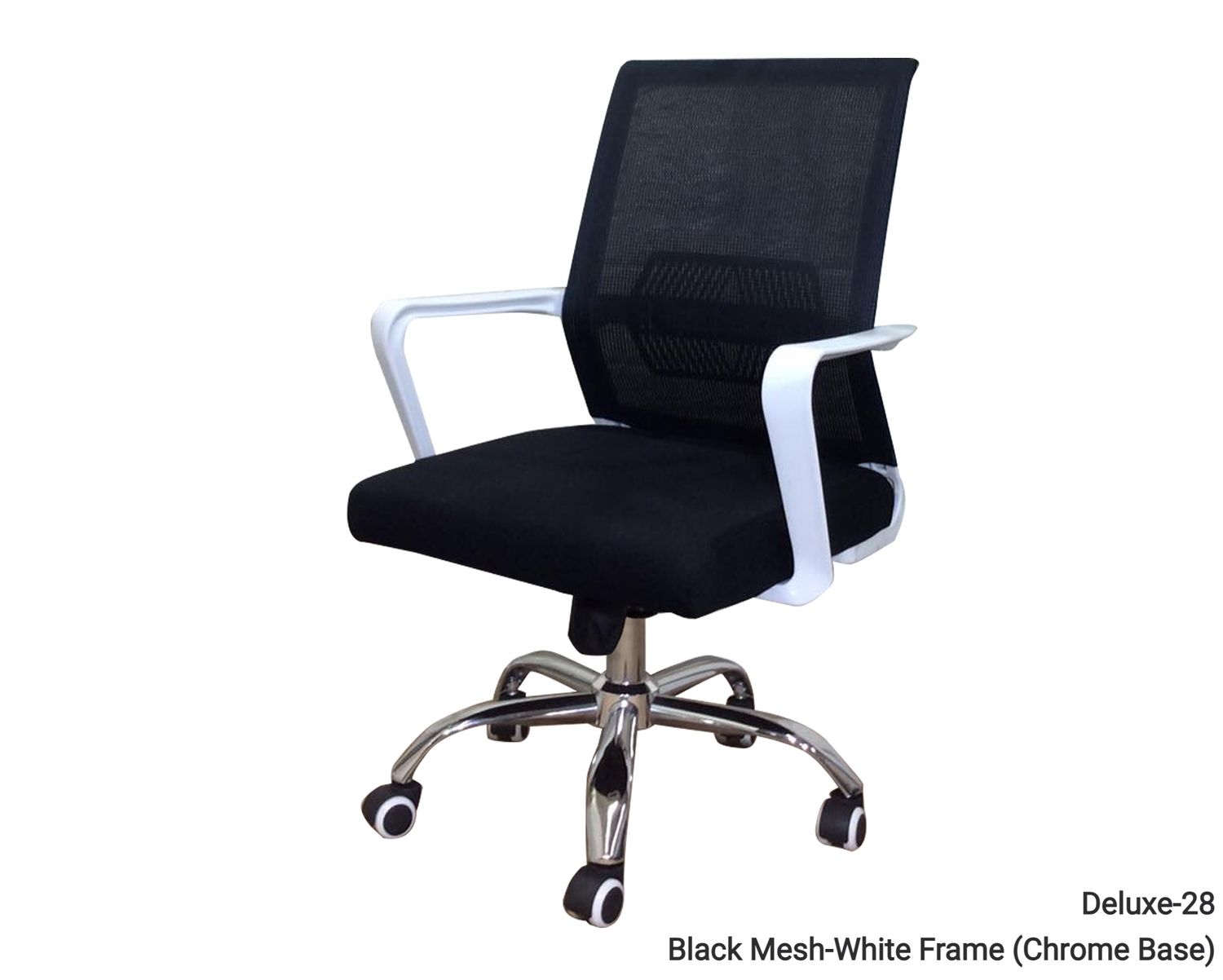 Ofix Deluxe 28 Mid Back Mesh Chair (Black), Colors:: Deluxe-28 Mid Back Mesh Office Chair (Black Mesh-White Frame) (Chrome Base)