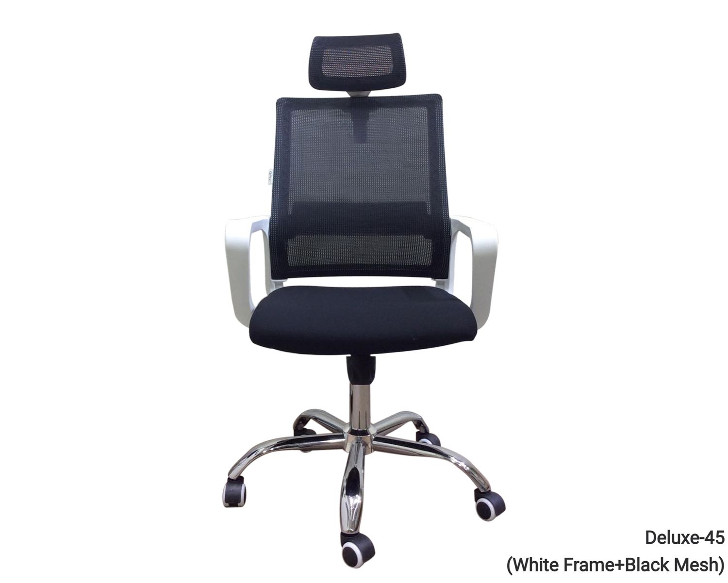 Ofix Deluxe-45 High Back Mesh Chair (White+Black, White+Pink), Color: Deluxe-45 (White Frame+Black Mesh)