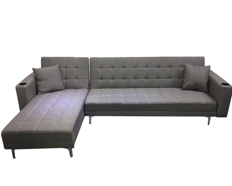 Flotti Ludivine Convertible L-Shape Sofabed with Cupholder &amp; Two Pillows (Light Brown)
