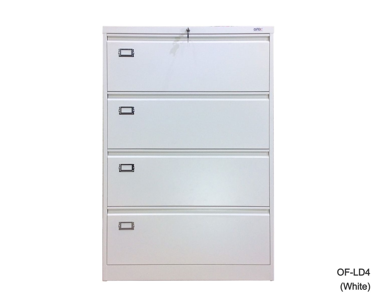 Ofix Lateral 4-Drawer Steel Filing Cabinet (White, Dark Grey), Model:: OF-LD4 (0.6mm thickness) (White)