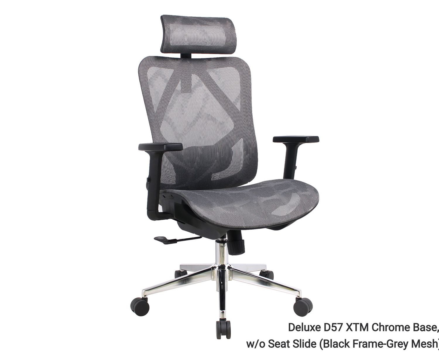 Ofix Deluxe-D57 XTM Full Mesh without Seat Slide Chrome Base (2D Lumbar Support) (Grey, Black) 1 Year Warranty, Model:: Deluxe D57 XTM Chrome Base, w/o Seat Slide (Black Frame-Grey Mesh)