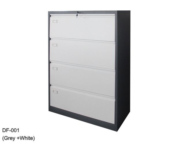 Ofix Lateral 4-Drawer Steel Filing Cabinet (Grey+White), Model:: DF-001 (0.6mm thickness - Grey+White)