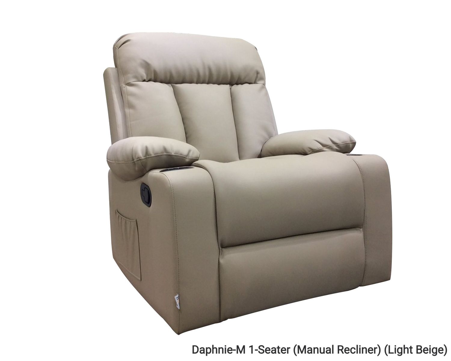 Flotti Daphnie 1-Seater Air Leather (Manual Recliner) with Cup Holder and Side Pocket (Black, Beige), Model/ Color: Daphnie-M 1-Seater (Manual Recliner) (Beige)