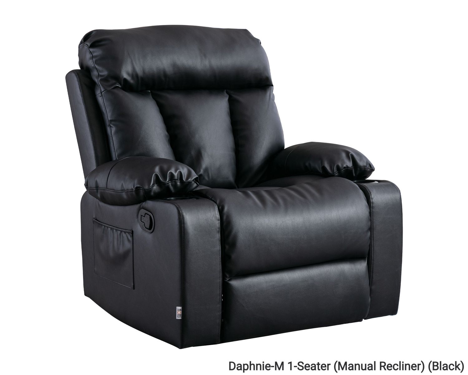 Flotti Daphnie 1-Seater Air Leather (Manual Recliner) with Cup Holder and Side Pocket (Black), Model/ Color: Daphnie-M 1-Seater (Manual Recliner) (Black)