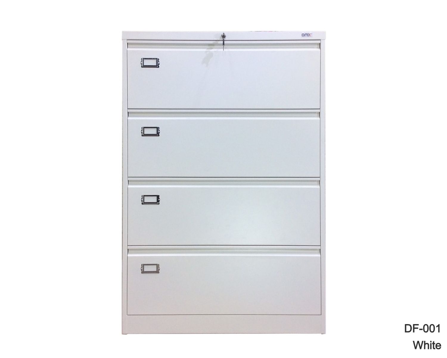 Ofix Lateral 4-Drawer Steel Filing Cabinet (White, Dark Grey+White), Model:: DF-001 (0.6mm thickness - White)