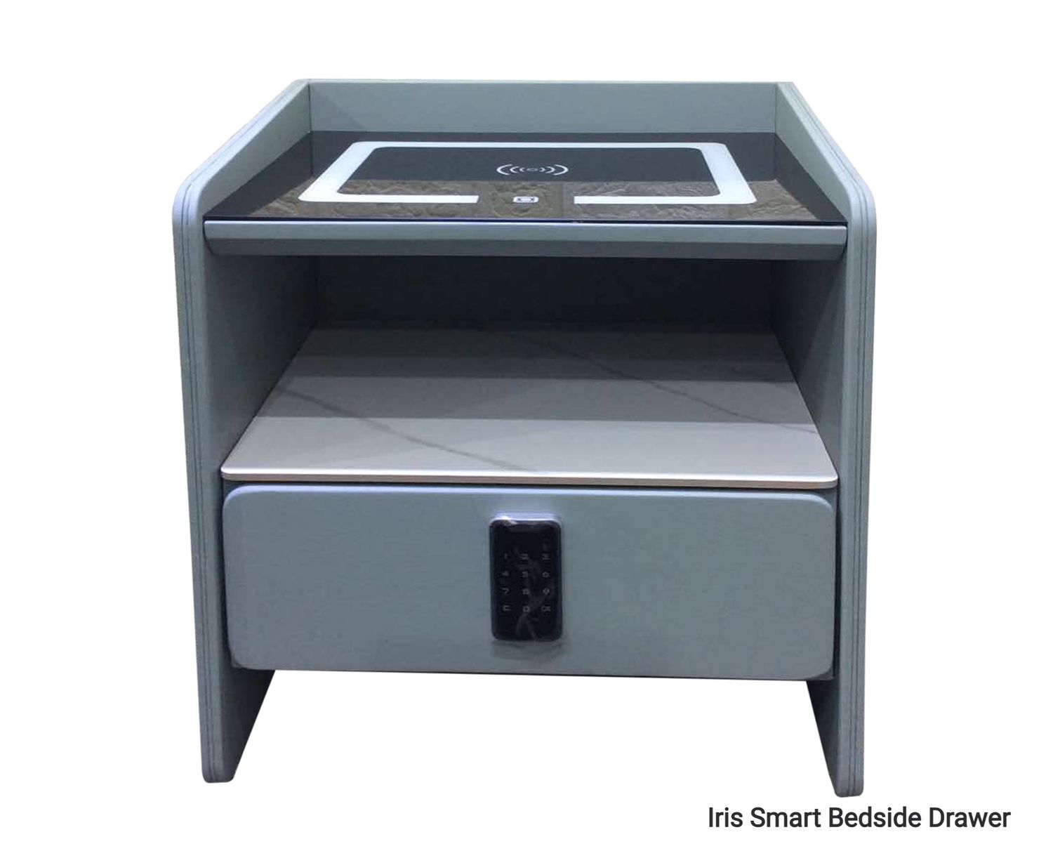 Ofix Iris w/ Security Lock Wireless Fast Charge, LED Light, USB Port, Bluetooth Audio Bedside Drawer, Model: Iris Smart Bedside Drawer