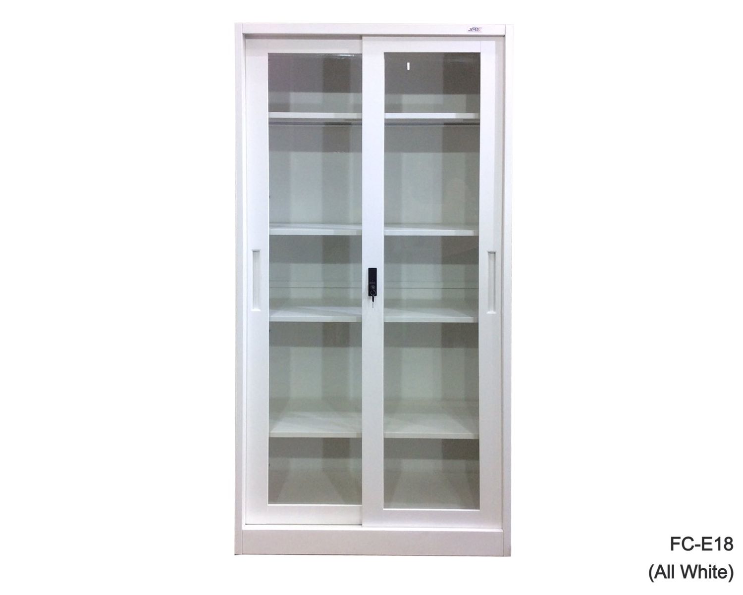 Ofix 5-Layer Glass Sliding Door Steel Cabinet (Grey+White, All White), Color: FC-E18 (All White)
