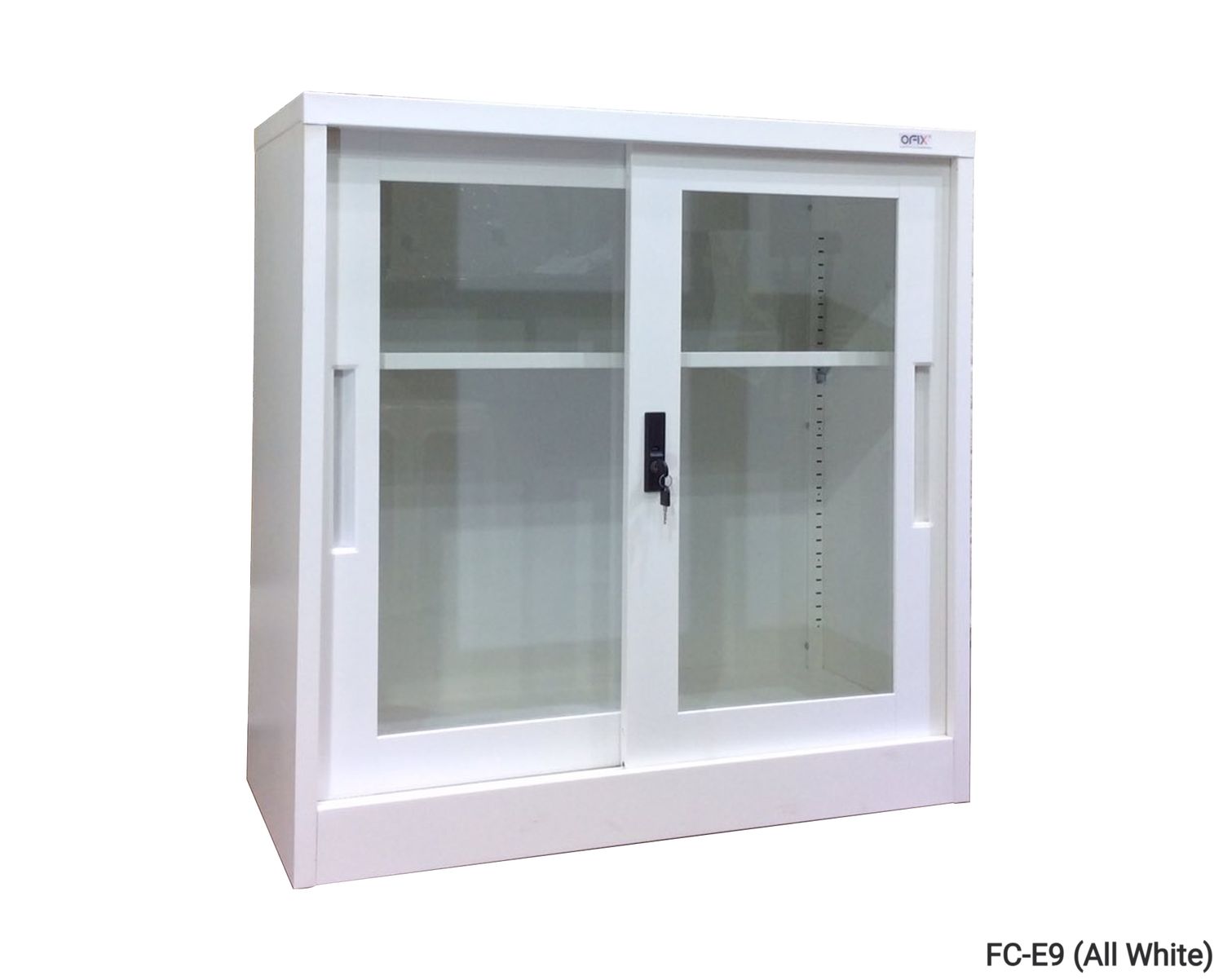 Ofix 2-Layer Glass Sliding Door Steel Cabinet (Grey+White, All White), Model:: FC-E9 (All White) (SOLD OUT, PRE-ORDER FOR MID AUGUST)