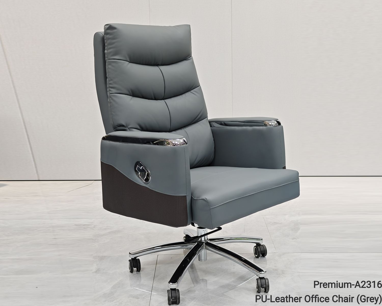 Ofix Premium-A2316 PU-Leather Office Chair (Grey), Model: Premium-A2316 PU-Leather Office Chair (Grey)