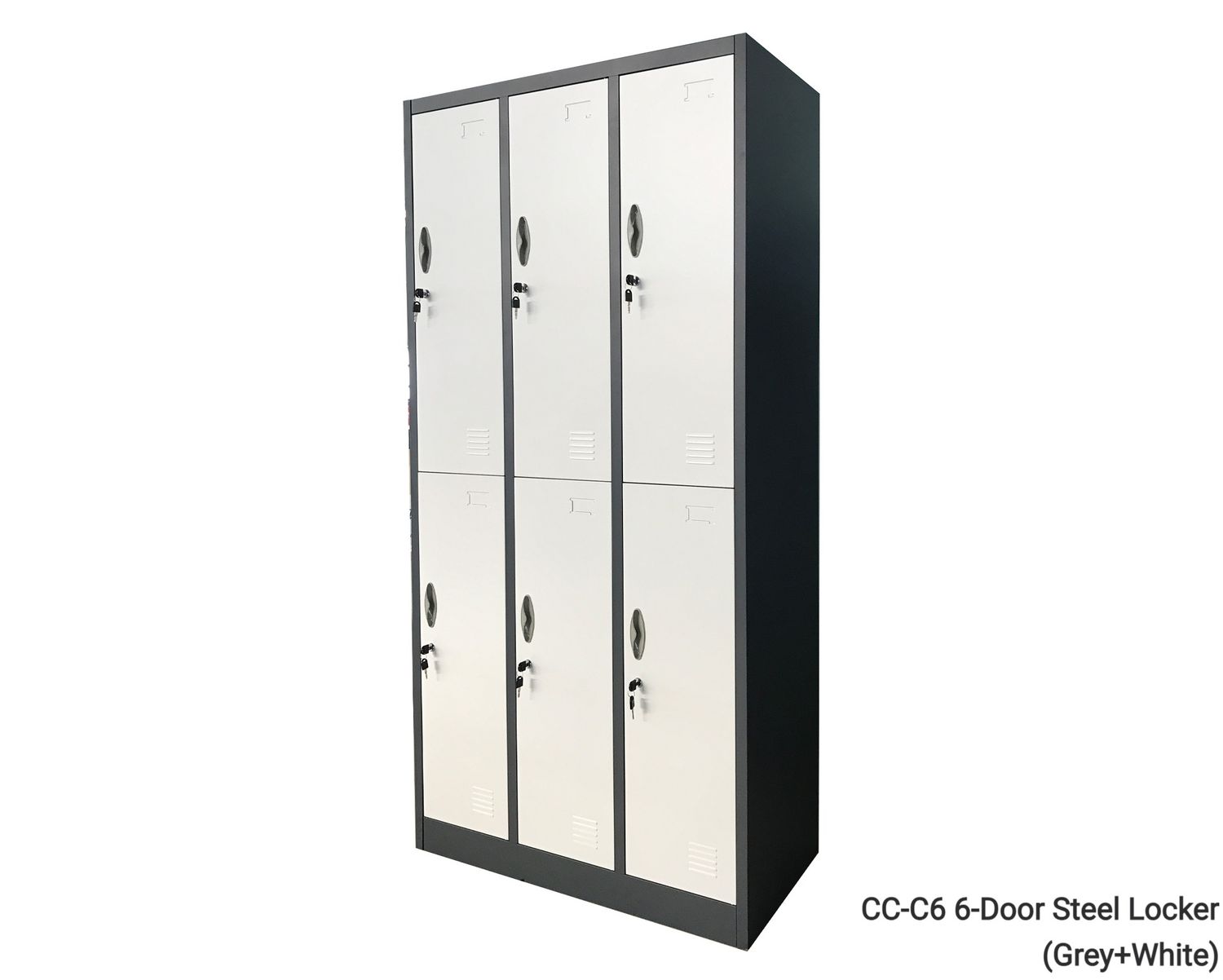 Ofix 6-Door Steel Locker Cabinet (White, White+Dark Grey, Grey+White), Model:: CC-C6 (0.6mm thickness - Grey+White)